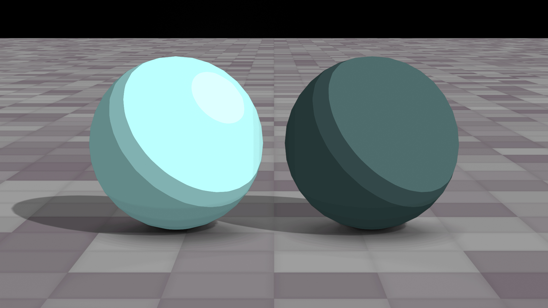 Two toon-shaded UV spheres on a checkered floor, one darker than the other.
